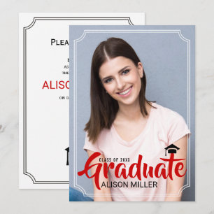 Class of 2026 graduate red typography photo invitation