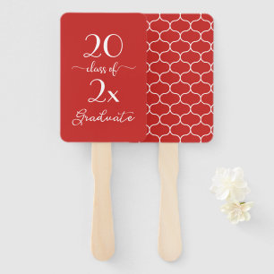 Class Of 2026 Graduate Red White Ogee Pattern Hand Fan