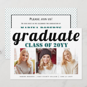 Class of 2026 graduate teal blue typography photo invitation