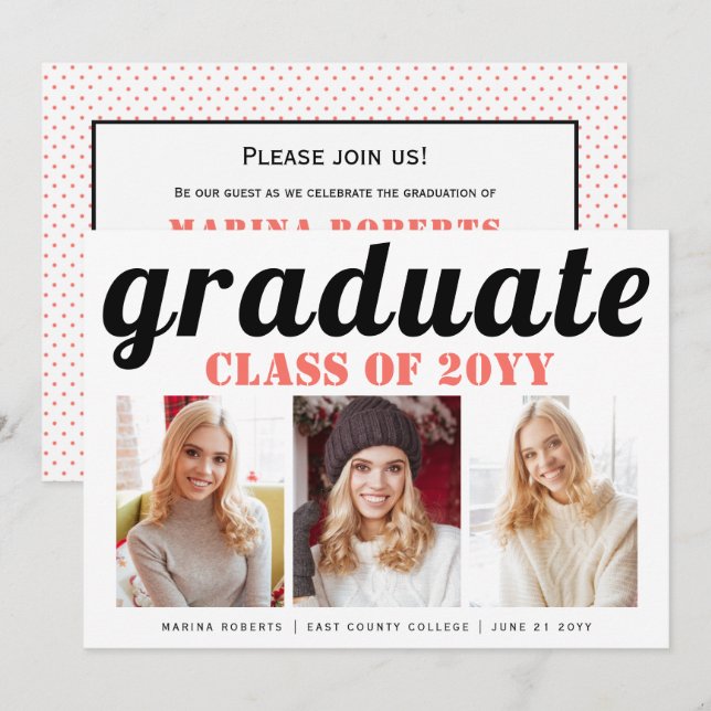 Class of 2026 graduate typography photo invitation (Front/Back)