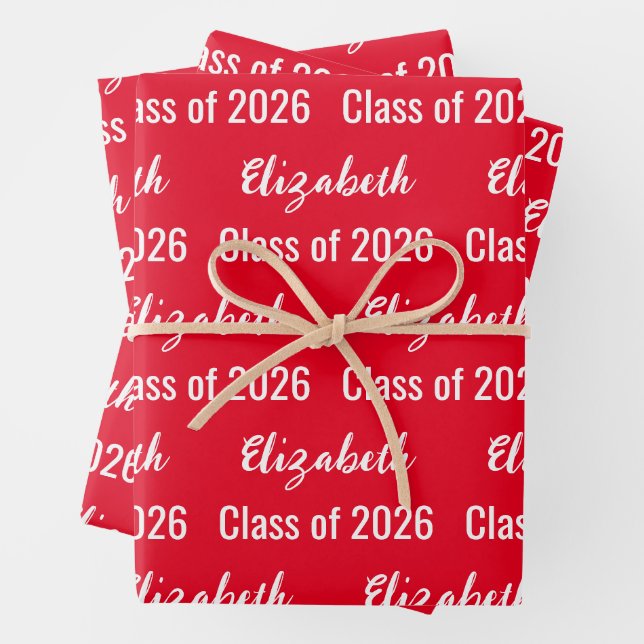 Class of 2026 Graduate's Name Bright Red and White Wrapping Paper Sheets (In situ)