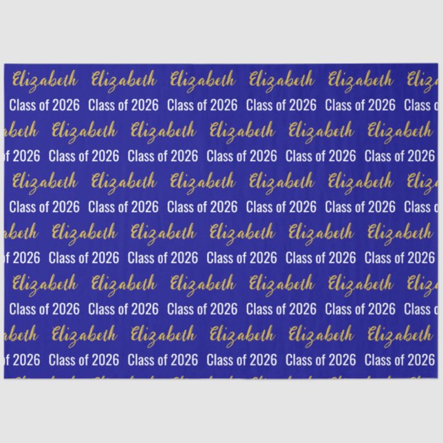 Class of 2026 Graduate's Name Dark Blue White Gold Tissue Paper (Front)
