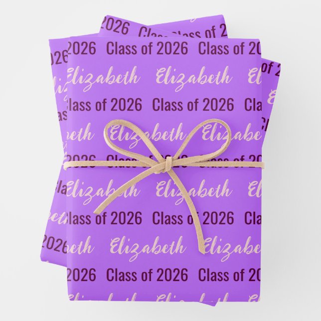 Class of 2026 Graduate's Name Pale Purple Wrapping Paper Sheets (In situ)
