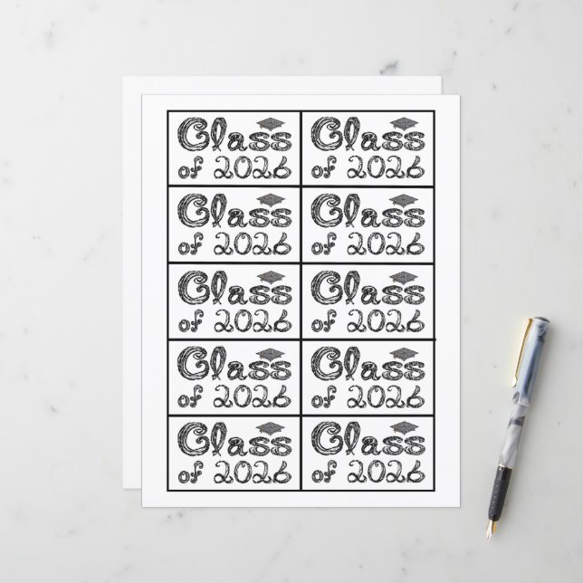 Class of 2026 Graduation Black Tag Captions Paper (Front/Back In Situ)