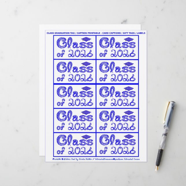 Class of 2026 Graduation Blue Tag Captions Paper (Front/Back In Situ)