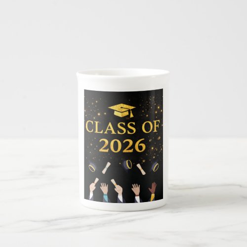 Class of 2026 Graduation Cap Design | Elegant Blac Bone China Mug