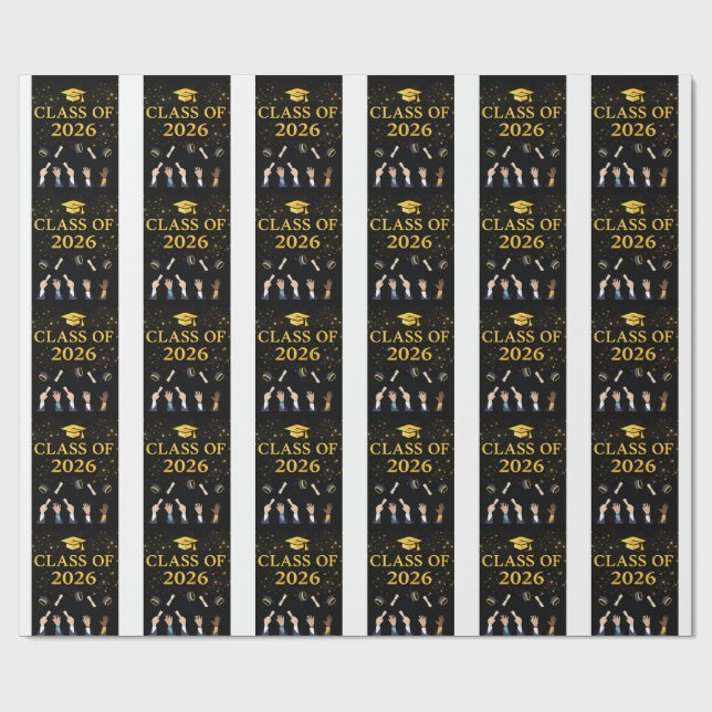 Class of 2026 Graduation Cap Design | Elegant Blac Wrapping Paper (Flat)