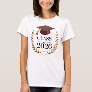 Class Of 2026 Graduation Cap Elegant Gold Laurels T-Shirt