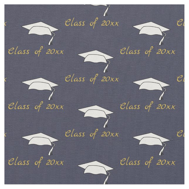 Class of 2026 Graduation Caps Pattern Dark Blue Fabric (Close Up)