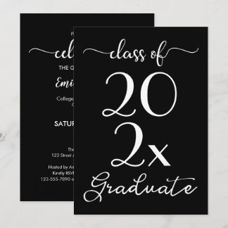 Class Of 2026 Graduation Chic Black & White Script Invitation