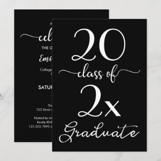 Class Of 2026 Graduation Chic Black White Script Invitation