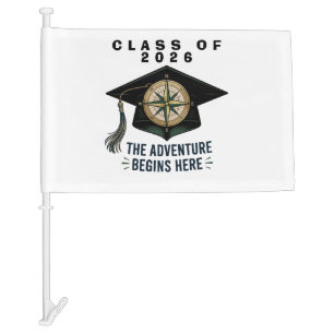 Class of 2026 Graduation Compass Mortarboard Car Flag