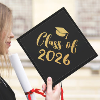 Class of 2026 Graduation Gold Calligraphy Script Cap Topper