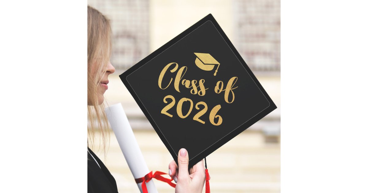 Class of 2026 Graduation Gold Calligraphy Script Cap Topper | Zazzle