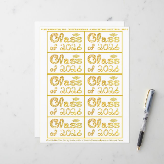 Class of 2026 Graduation Gold Tag Captions Paper (Front/Back In Situ)