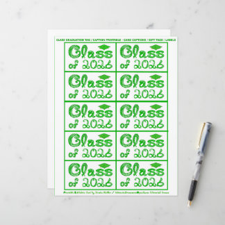 Class of 2026 Graduation Green Tag Captions Paper