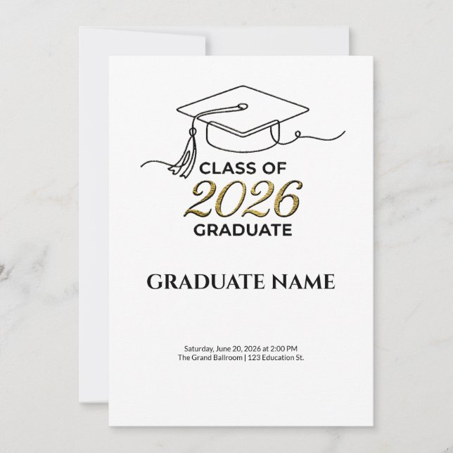 Class of 2026 Graduation Invitation Gold and Black (Front)