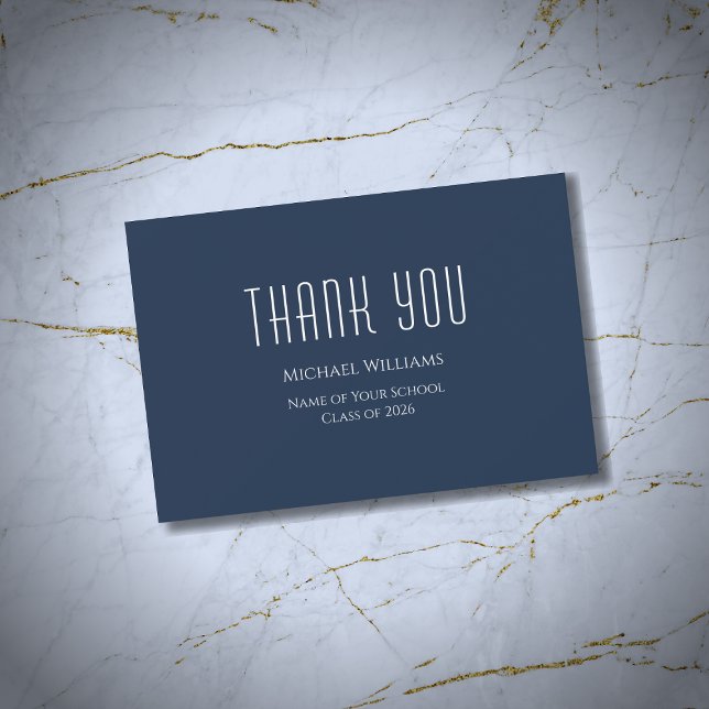 Class of 2026 Graduation Minimalist Navy Blue Thank You Card (Creator Uploaded)