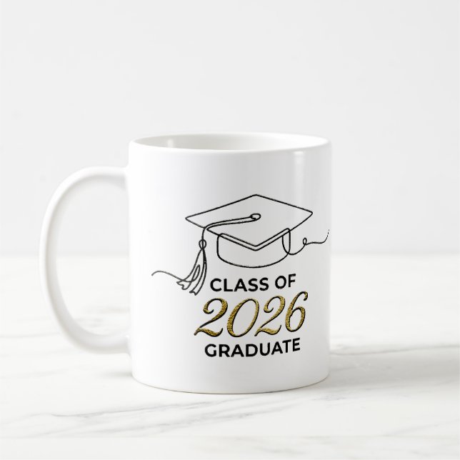 Class of 2026 Graduation Mug with Gold Mortarboard (Left)