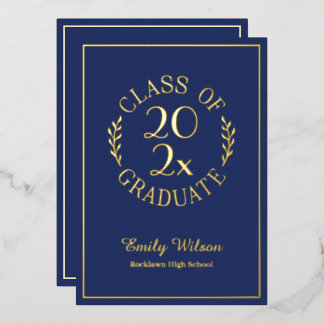Class Of 2026 Graduation Party Blue and Gold Foil Invitation