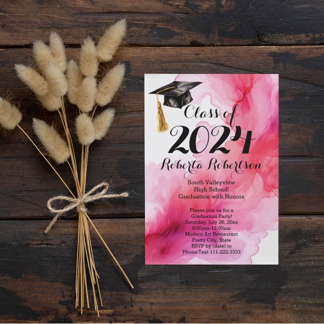 Class of 2026 Graduation Party Invitation Pink Art (watercolor graduation announcement class of 2024
)