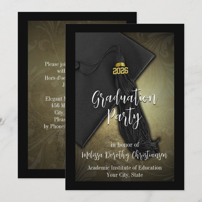 Class of 2026 Graduation Party Invite Gold Tassel (Front/Back)