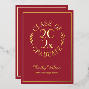 Class Of 2026 Graduation Party Maroon and Gold Foil Invitation