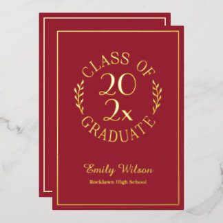 Class Of 2026 Graduation Party Maroon and Gold Foil Invitation