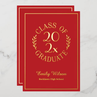 Class Of 2026 Graduation Party Red and Gold Foil Invitation