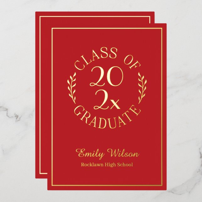 Class Of 2026 Graduation Party Red and Gold Foil Invitation (Front/Back)