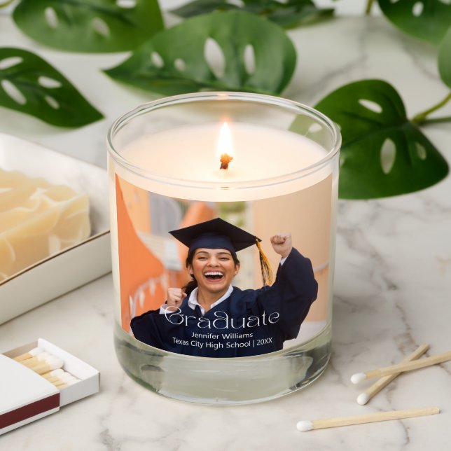 class of 2026, graduation photo modern script scented candle (Lit)