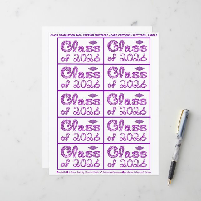 Class of 2026 Graduation Purple Tag Captions Paper (Front/Back In Situ)