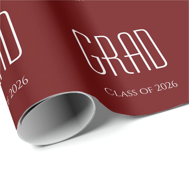 Class of 2026 Graduation Red Minimalist Wrapping Paper (Roll Corner)