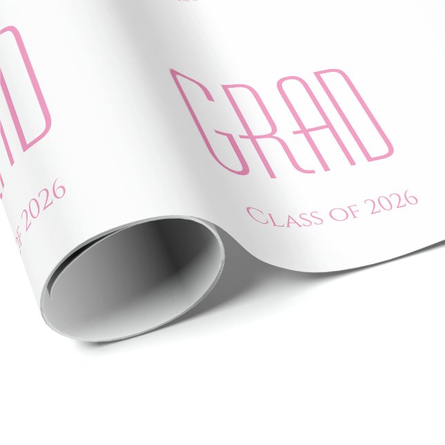 Class of 2026 Graduation Simple Pink Typography  Wrapping Paper (Roll Corner)