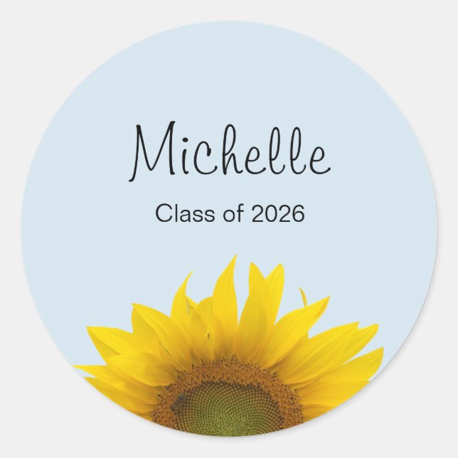 Class of 2026 Graduation Sunflower Blue Classic Round Sticker (Front)