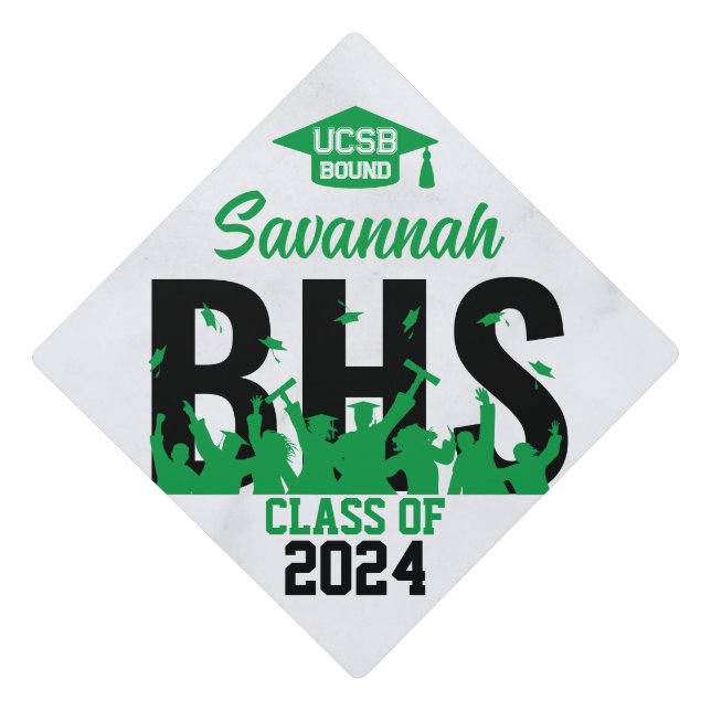 Class of 2026 Green Black Silhouette Graduation Cap Topper (Front)