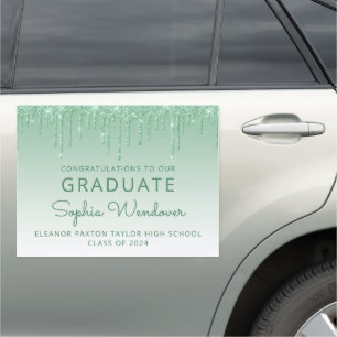 Class of 2026 Green Glitter Drip Graduation Car Magnet