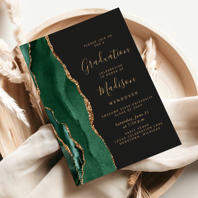 Class of 2026 Green Gold Agate Dark Graduation Invitation (Creator Uploaded)