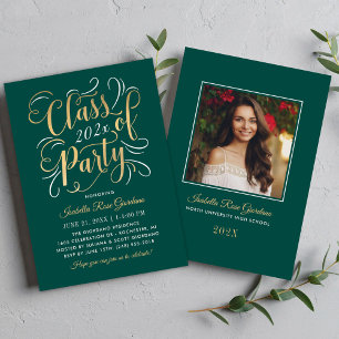 Class of 2026 Green Gold Graduation Party Photo Invitation