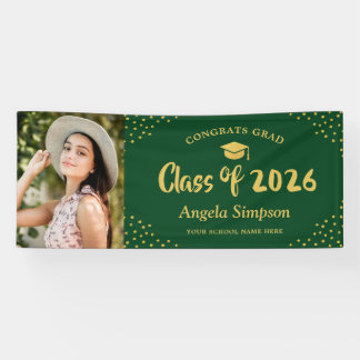 Class of 2026 Green Gold Photo Graduation Party Banner