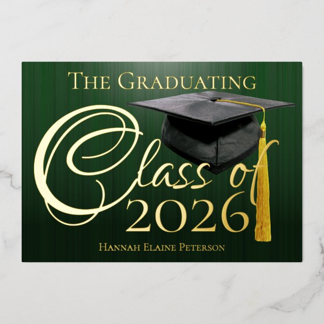 Class of 2026 Green Graduation Foil Invitation (Front)