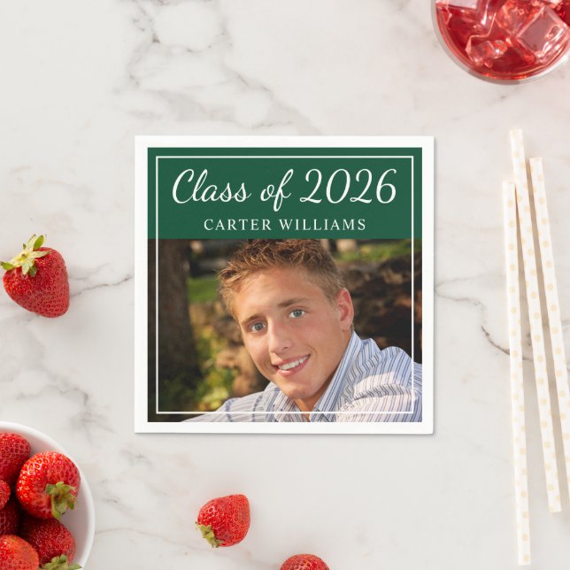 Class of 2026 Green Graduation Party Photo Paper Napkins (Insitu)