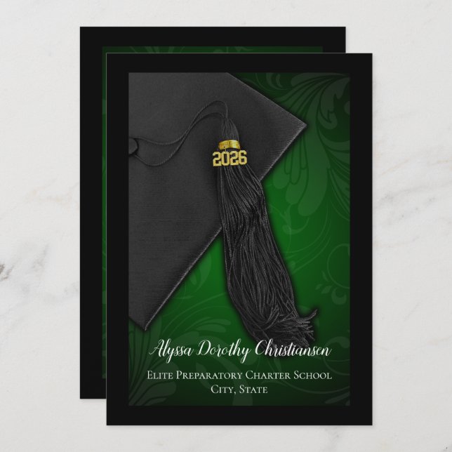 Class of 2026 Green Tassel College Graduation Invitation (Front/Back)