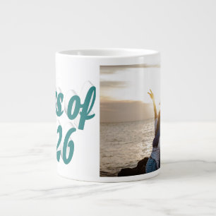 Class of 2026 green text graduation photo giant coffee mug