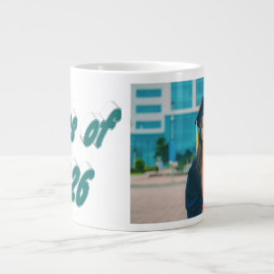 Class of 2026 green typography graduation photo giant coffee mug