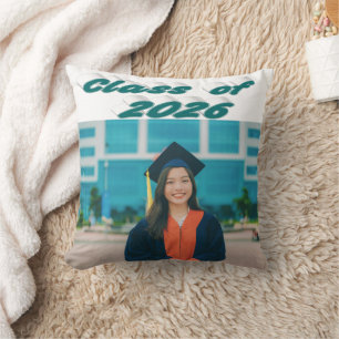 Class of 2026 green typography graduation photo throw pillow