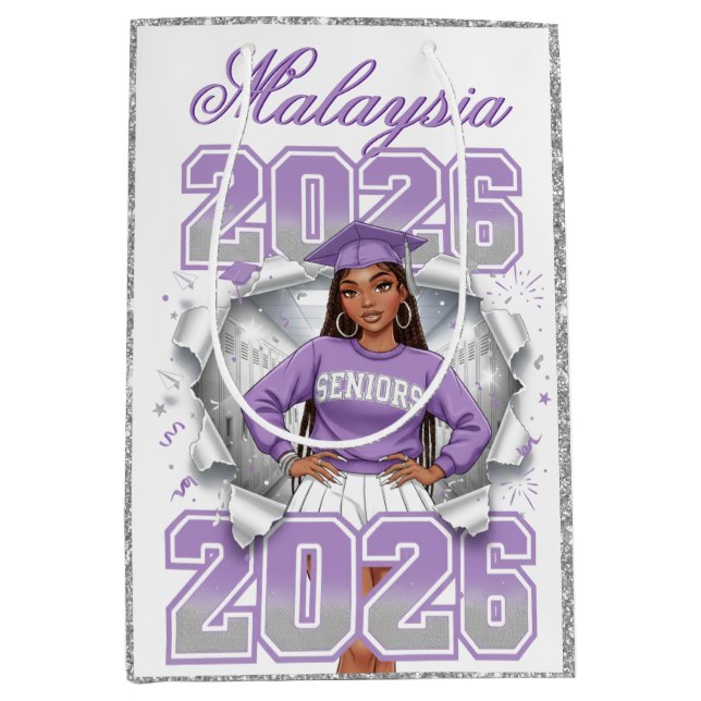 Class of 2026 Lavender & Silver Senior Graduation  Medium Gift Bag (Front)