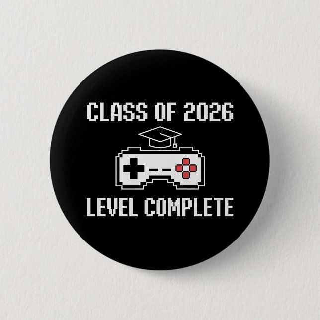 Class Of 2026 Level Complete Gaming Graduation Button (Front)