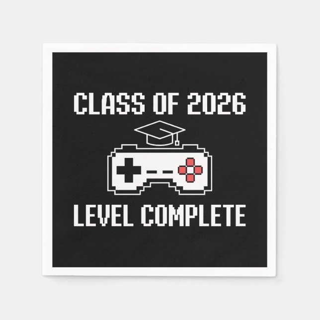 Class Of 2026 Level Complete Gaming Graduation Napkins (Front)