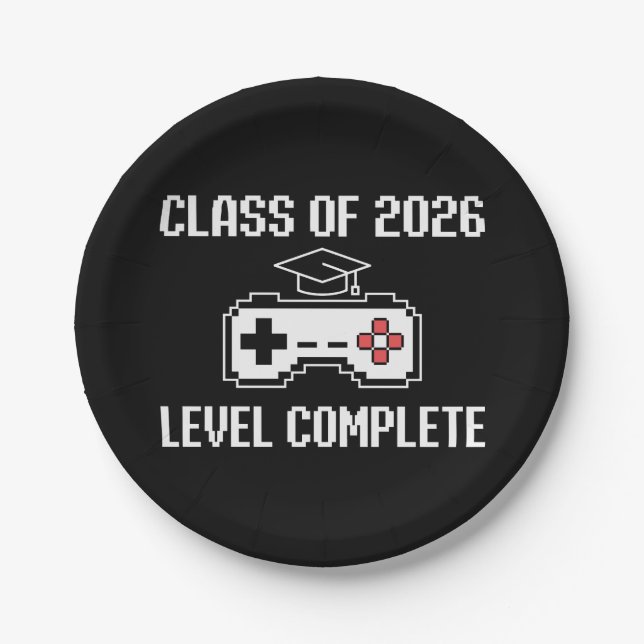 Class Of 2026 Level Complete Gaming Graduation Paper Plates (Front)
